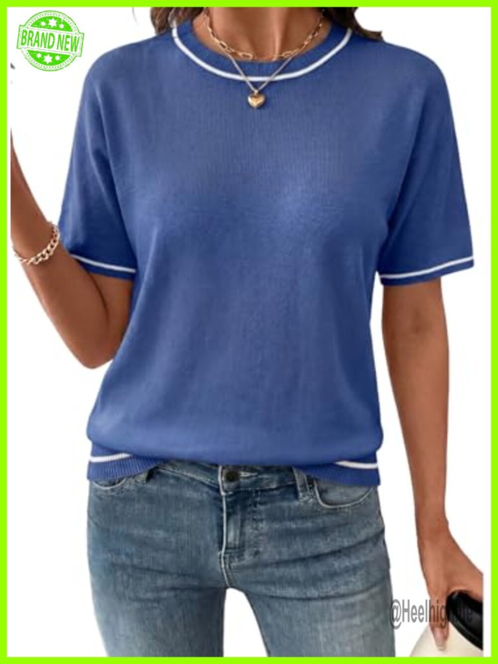 Women's Short Sleeve Crewneck Knit Sweater Top Business Casual Pullover